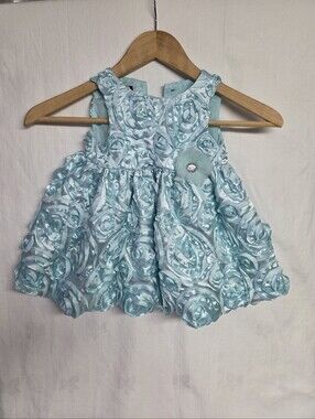 Holiday Editions Baby/Toddler Blue Floral Rosette Party Dress
